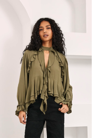 Blusa volantes khaki