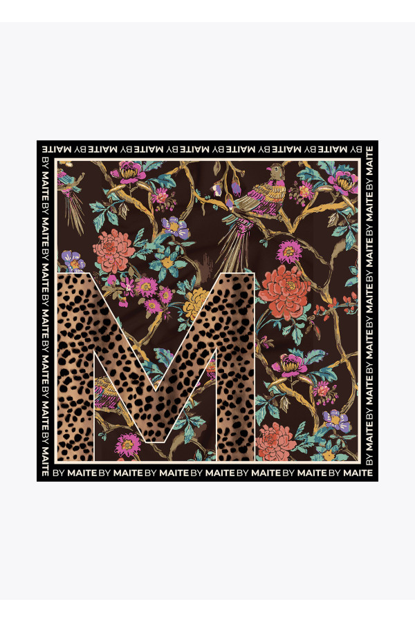 Pañuelo M y estampado floral negro naranja