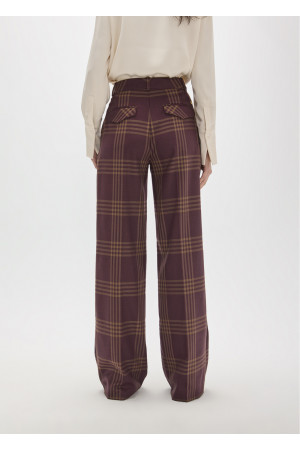 Pantalón largo recto de cuadros color vino