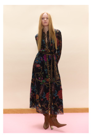 Vestido midi plisado estampado a contraste 45a