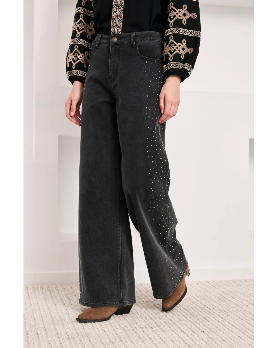 Pantalón denim algodón pedrería