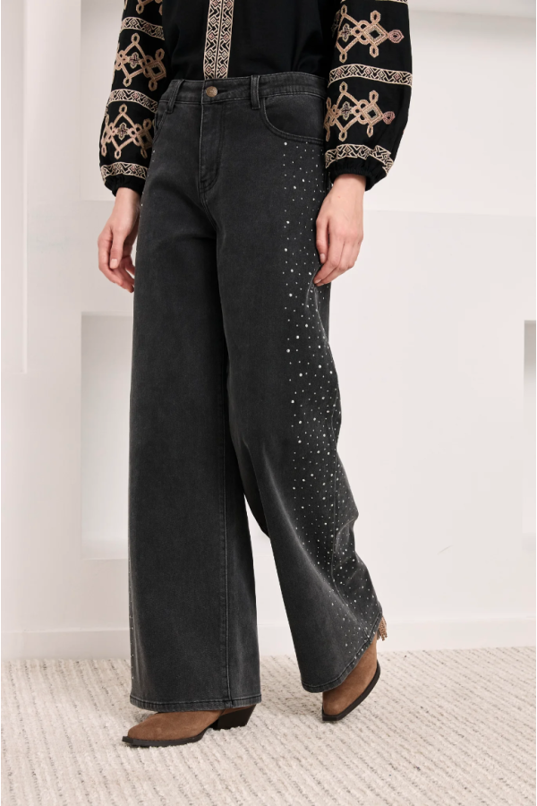 Pantalón denim algodón pedrería