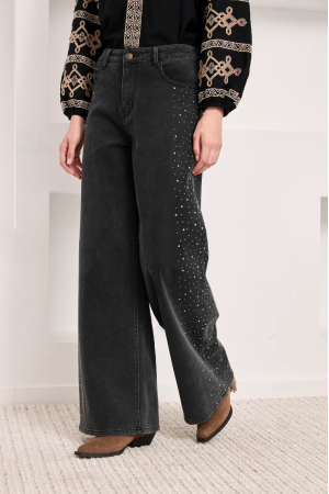 Pantalón denim algodón pedrería