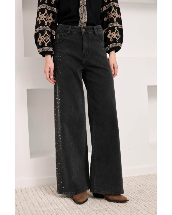 Pantalón denim algodón pedrería