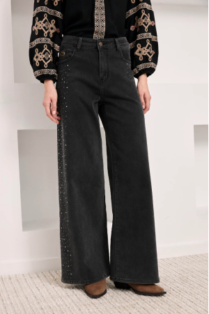Pantalón denim algodón pedrería