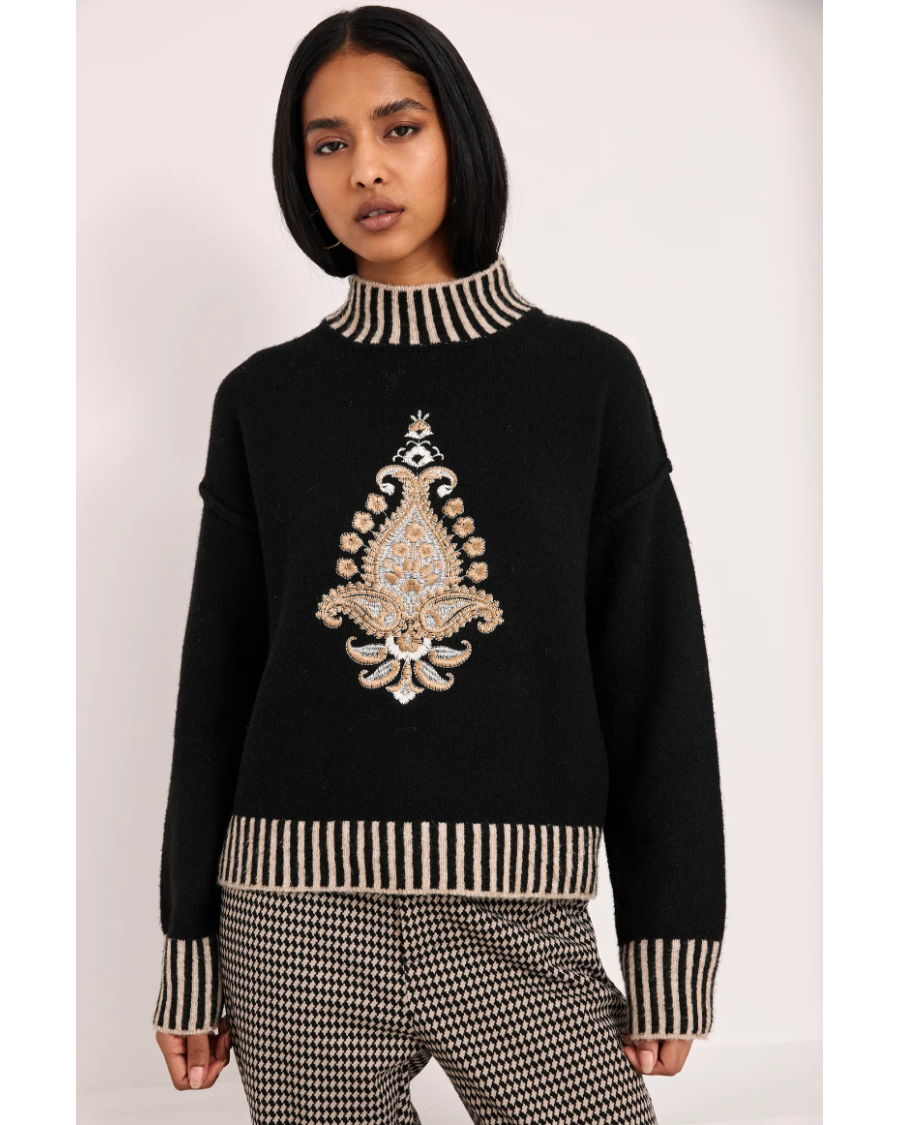 Jersey con lana y motivo dorado