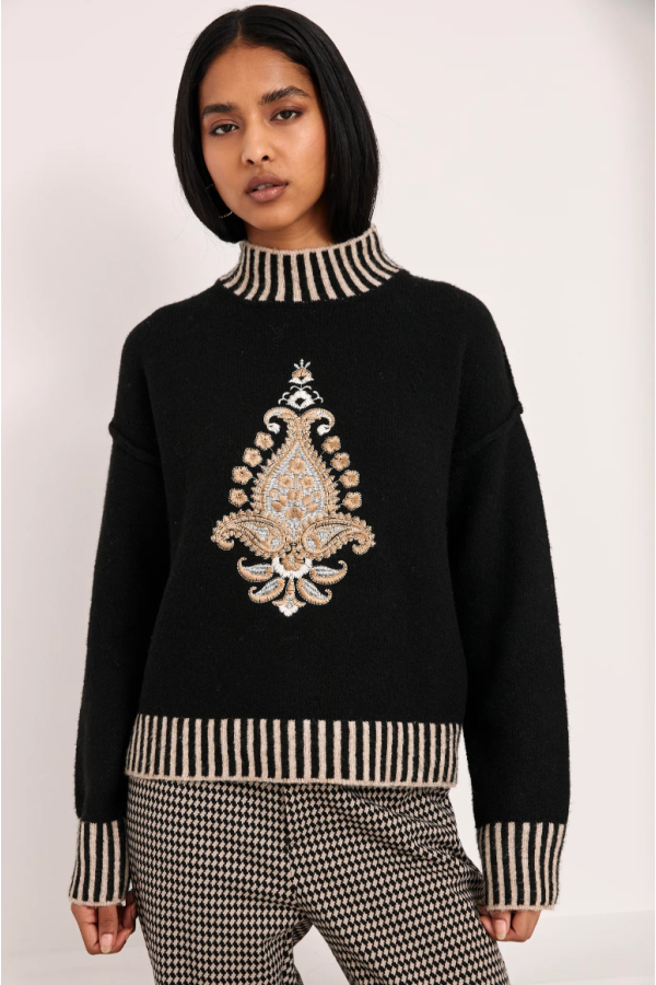 Jersey con lana y motivo dorado