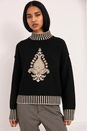 Jersey con lana y motivo dorado