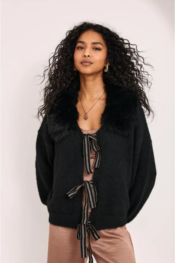 Cardigan con lana y pelo en cuello