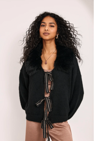 Cardigan con lana y pelo en cuello