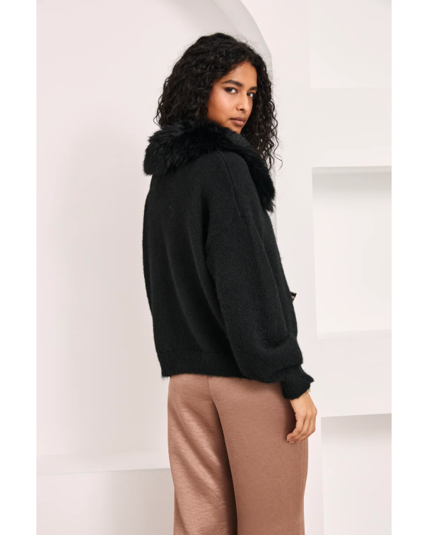 Cardigan con lana y pelo en cuello