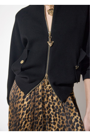 Bomber tricot cremallera leopardo negro
