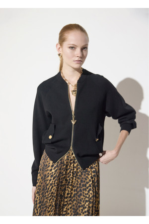 Bomber tricot cremallera leopardo negro