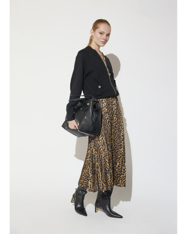 Bomber tricot cremallera leopardo negro