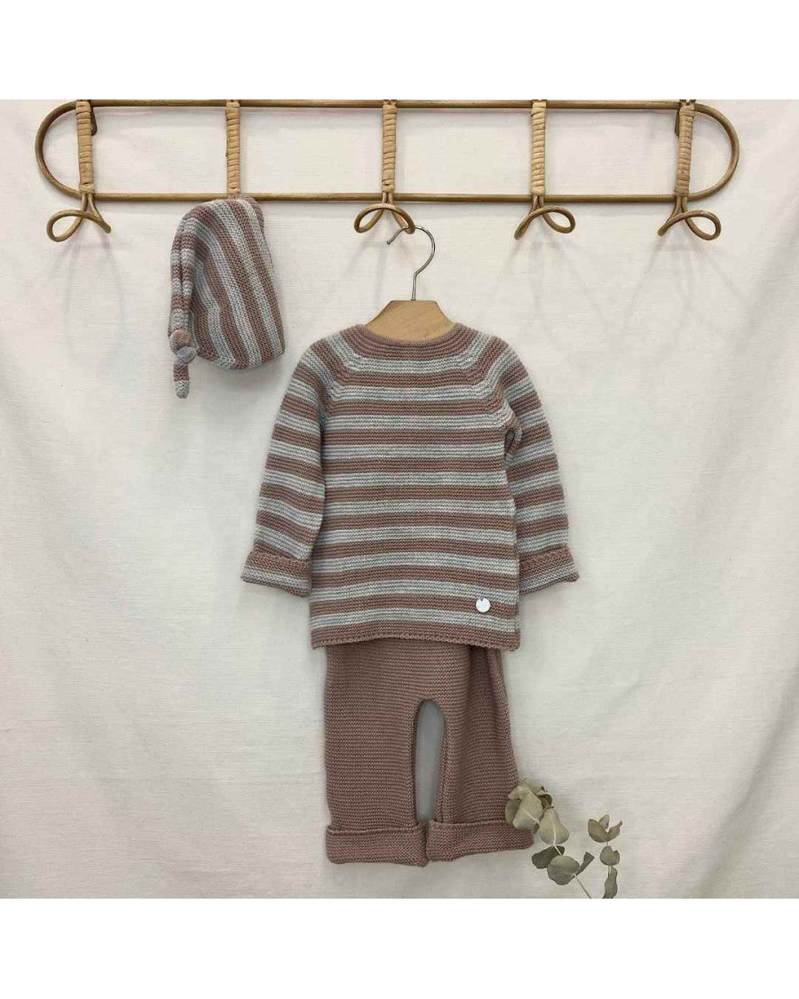 Conjunto tres piezas punto rayas nude