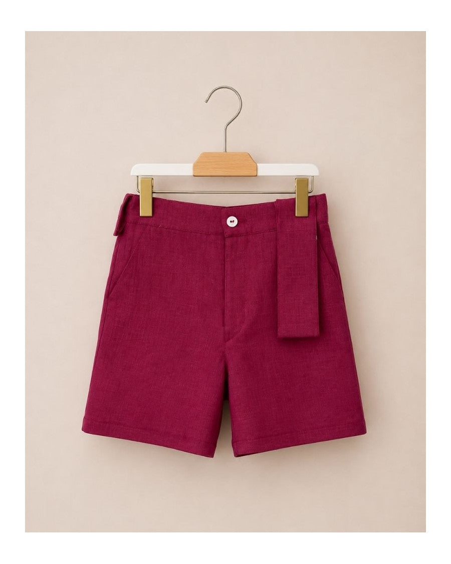 Pantalón corto lino burdeos