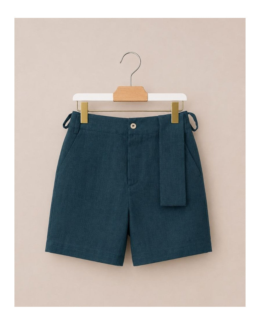Pantalón corto lino verde olivo con fajín
