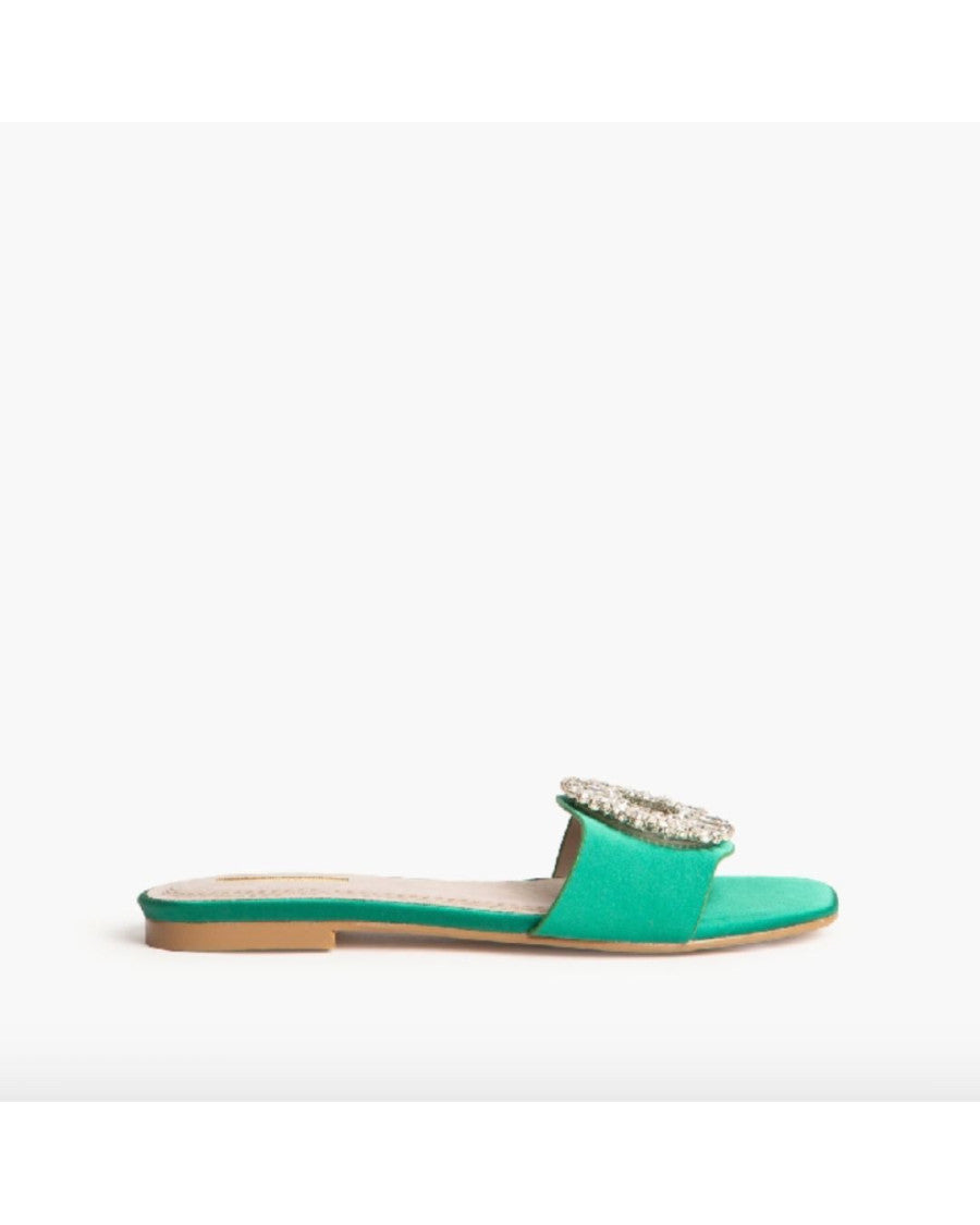 Sandalia joya plana verde