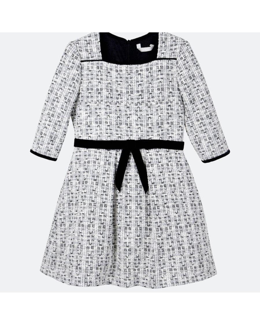 Vestido blanco y negro lazo cintura