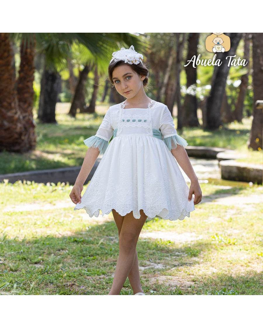 Vestido blanco y verde