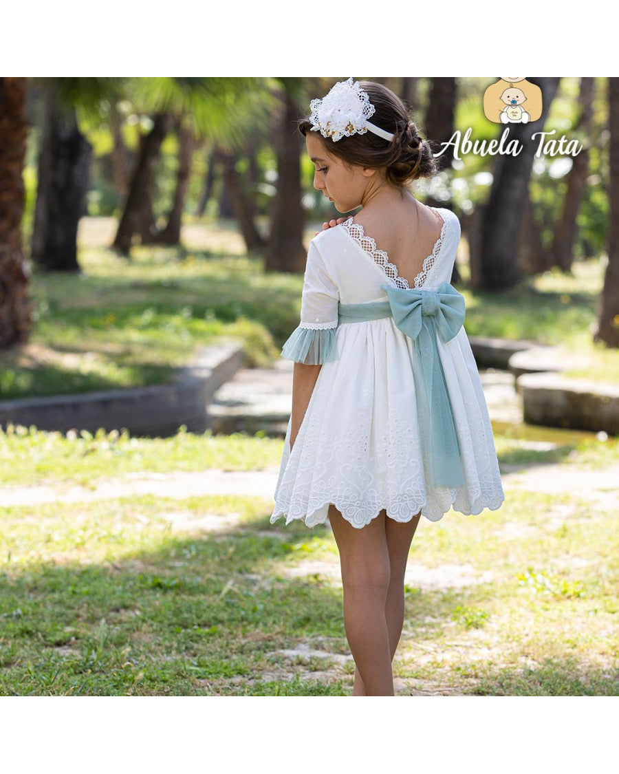 Vestido blanco y verde