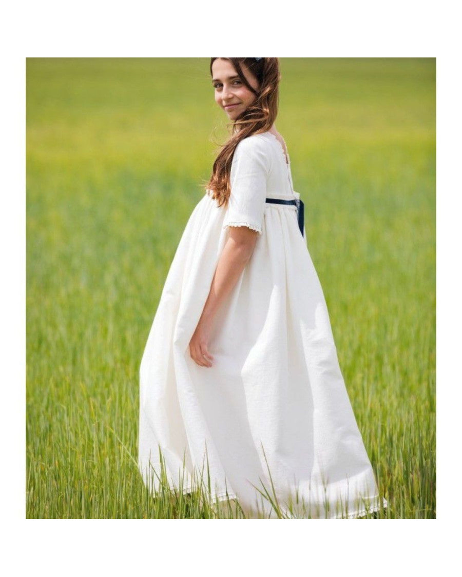 Vestido comunión rustico con fajín marino