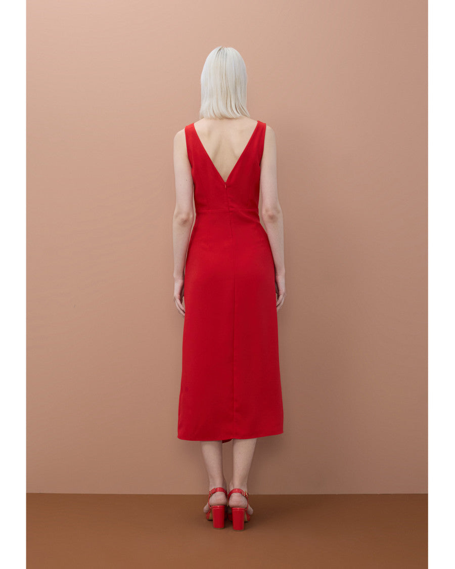 Vestido escote pico rojo