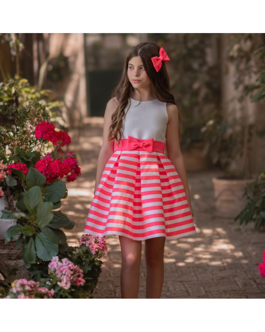 Vestido rayas coral