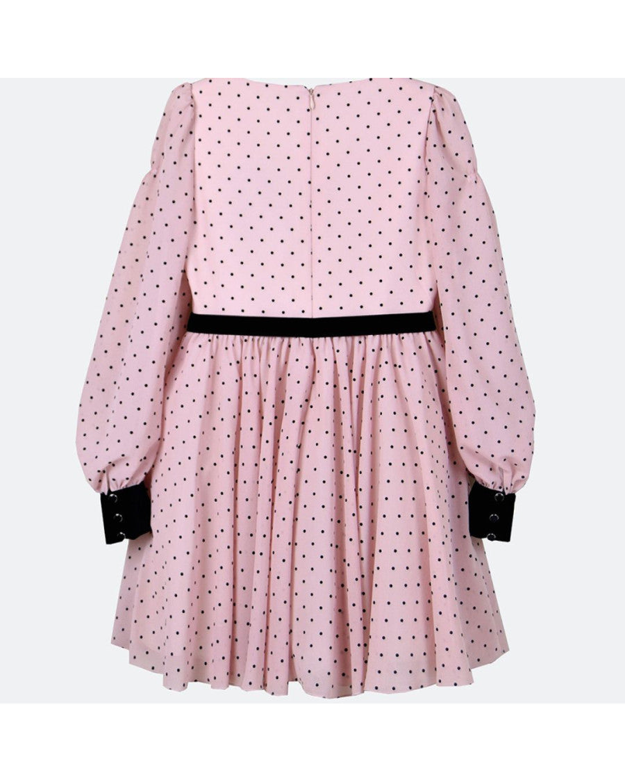 Vestido rosa con topos negros